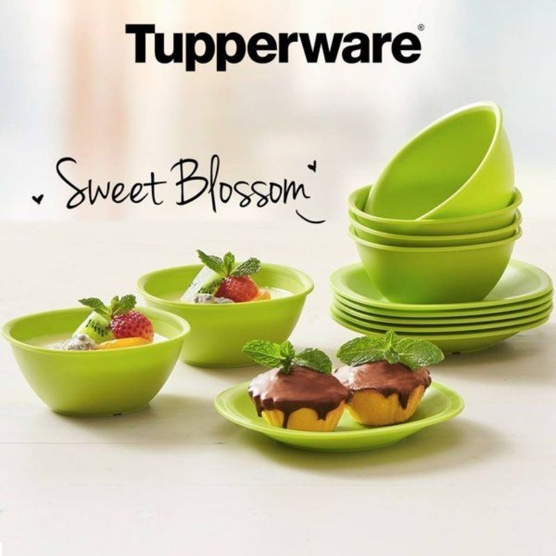 Tupperware Sweet Blossom Tempat/wadah Dessert es buah, kue dan lain-lain hijau 1 set(12pcs) ORIGINAL