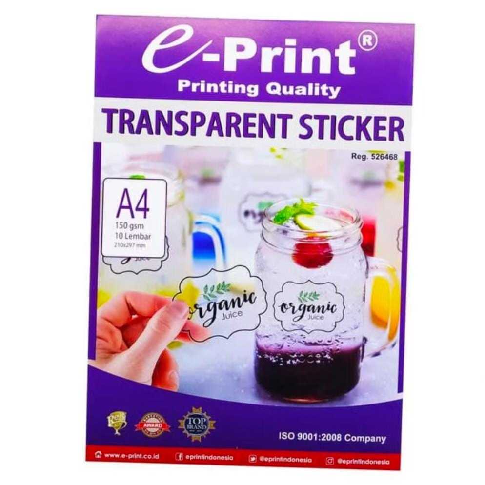 

Transparent Sticker A4 150gsm 10 Lembar E-Print