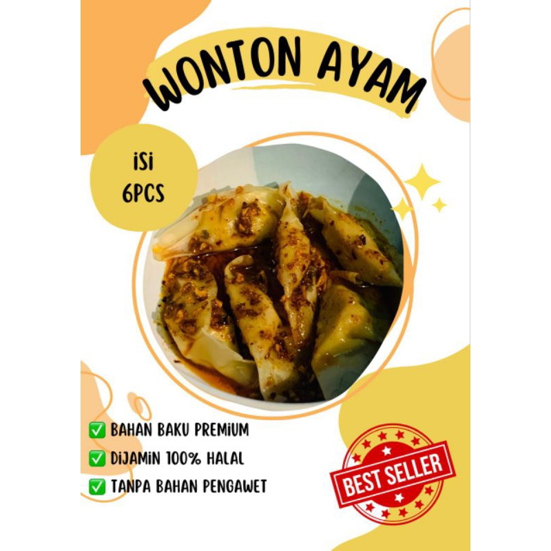 

(Frozen)Wonton Ayam isi 6pcs/pack plus chili oil dijamin halal 100%