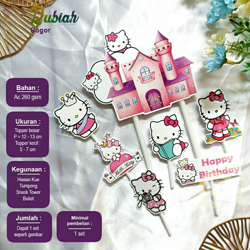 Cake Topper Karakter Hello kitty home Happy Birthday 1 set / Hiasan Tusukan Kue Tart Ulang Tahun Ana