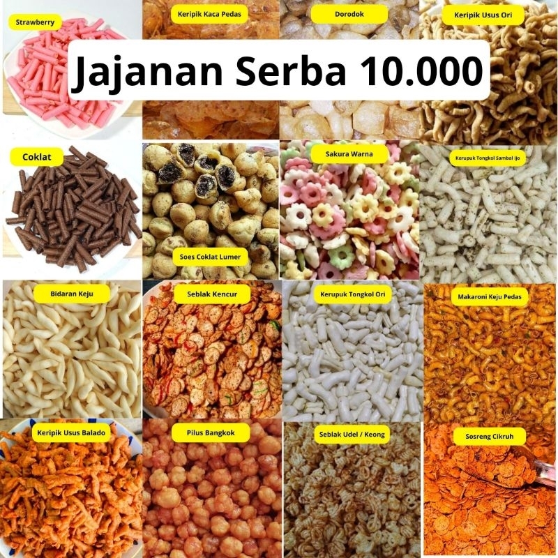 

Snack Kiloan / Jajanan Kiloan / ANEKA SNACK Serba Rp10.000