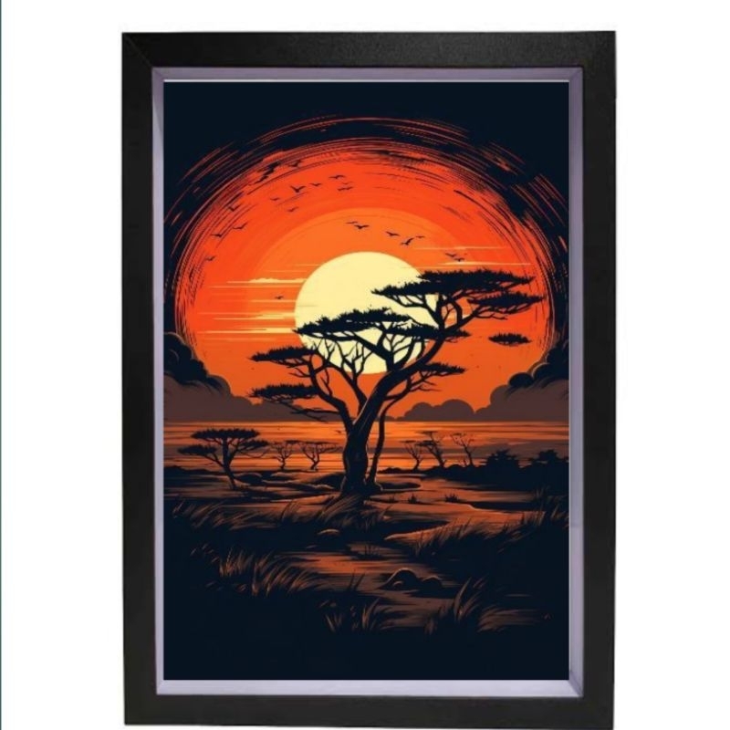 Poster cetak hiasan dinding gambar pohon senja aesthetic ukuran jumbo dekorasi kamar tidur ruang tam