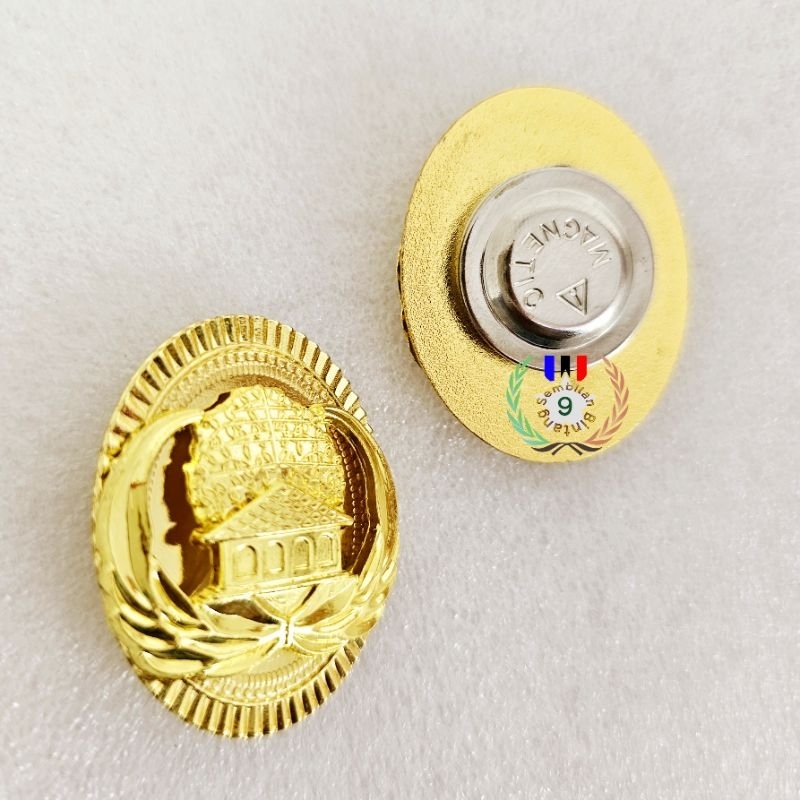 Pin Korpri Oval Timbul Magnet Bahan Kuningan