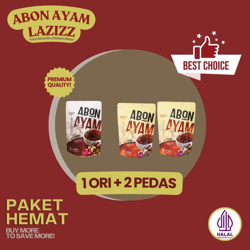 

Abon Ayam Premium - Abon Ayam Lazizz BUNDLING 1 Ori + 2 Pedas