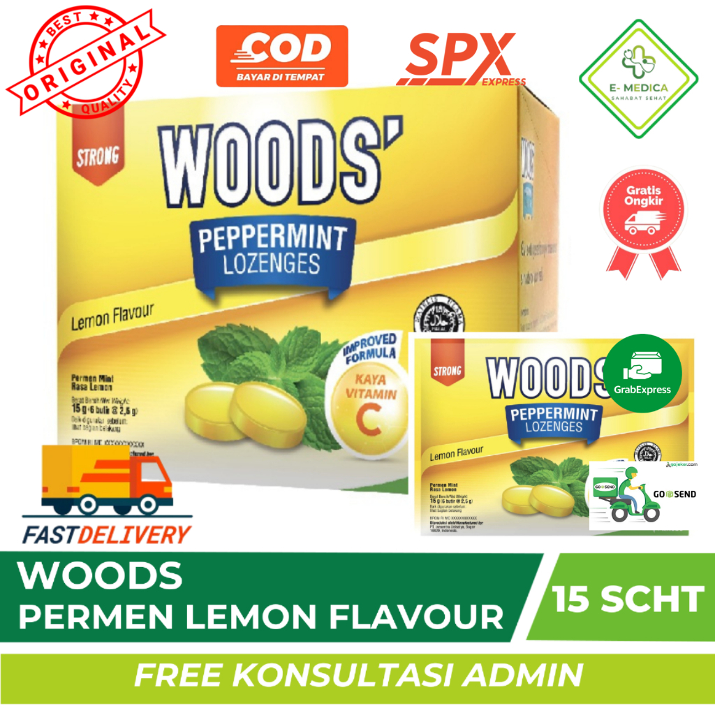 ⚡FAST⚡(1 box)Woods Permen Original - Woods Lozenges Original Extra Strong (15 Sachet@6 Biji)