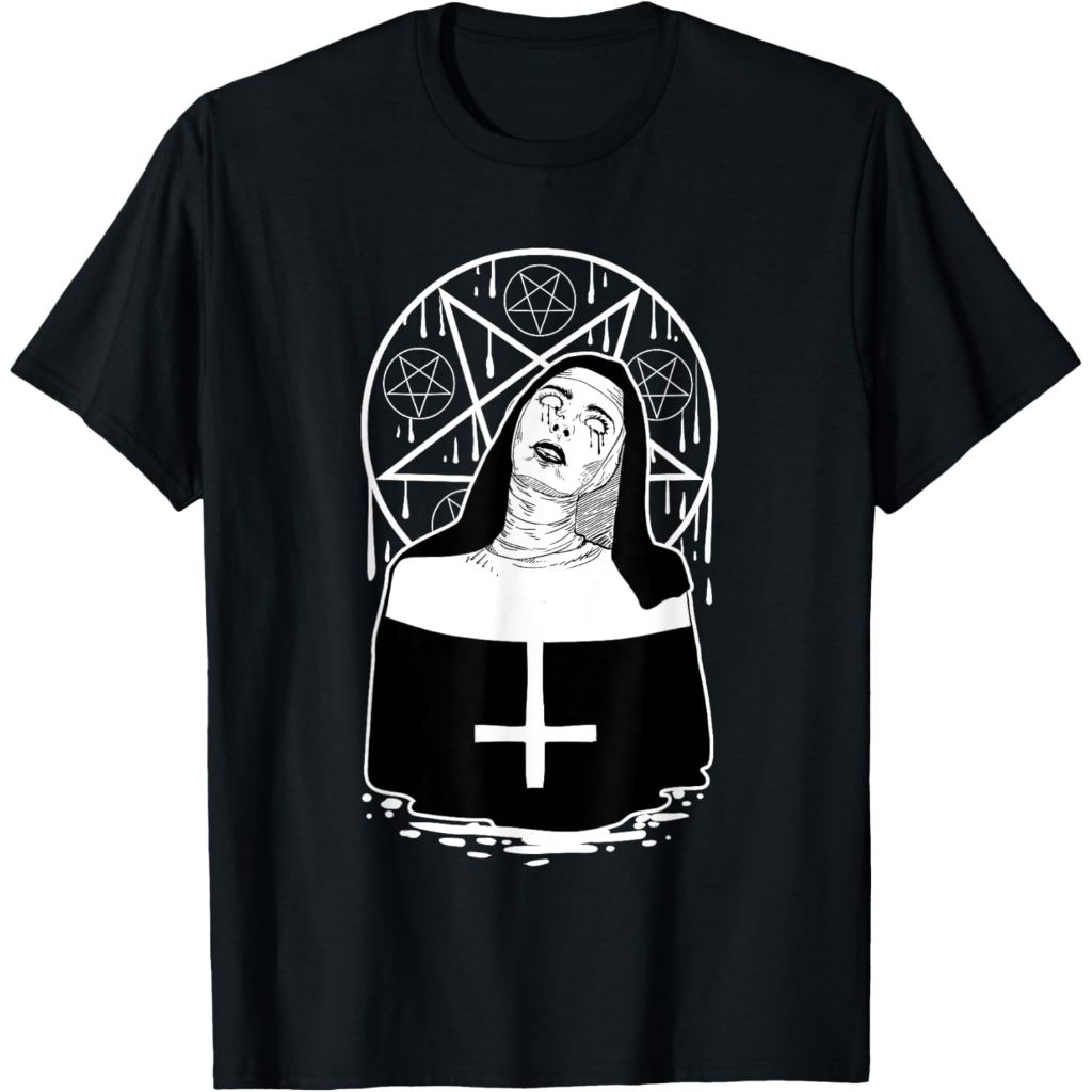 Baju kaos Dark Evil Nun Pentagram Scary Nun T-Shirt