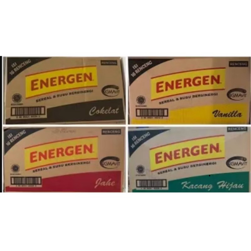 

Energen Sereal Cokelat / Kacang Ijo / Jahe / Vanilla / Kurma ( satu dus isi 160 sachet )