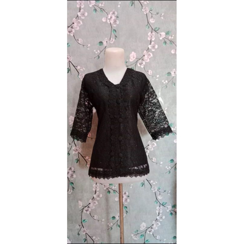 Atasan kebaya atasan Brokat kancing depan atasan renda