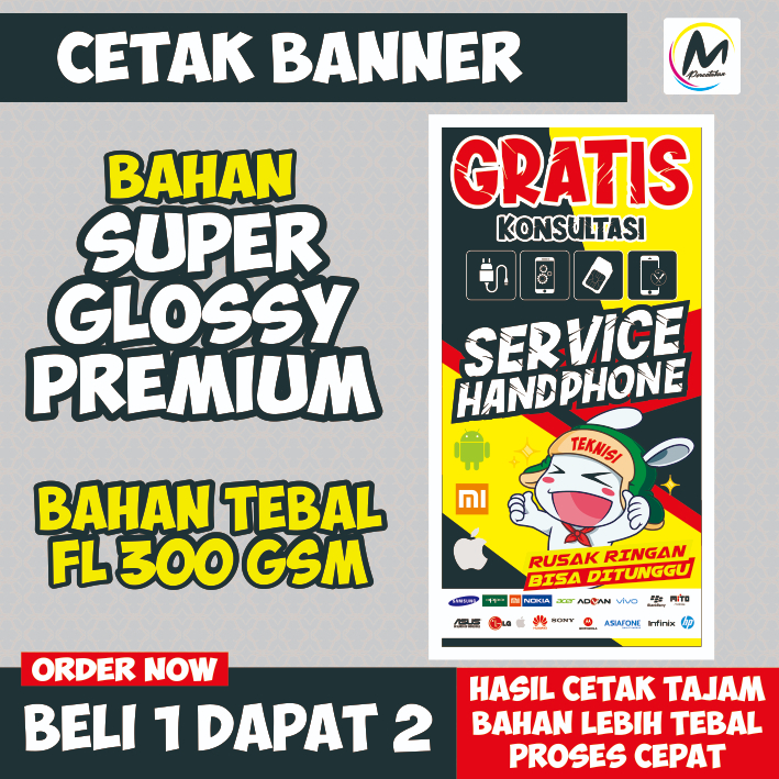 BANNER KONTER SERVIS HP BAHAN TEBAL 300 GSM - 50X100