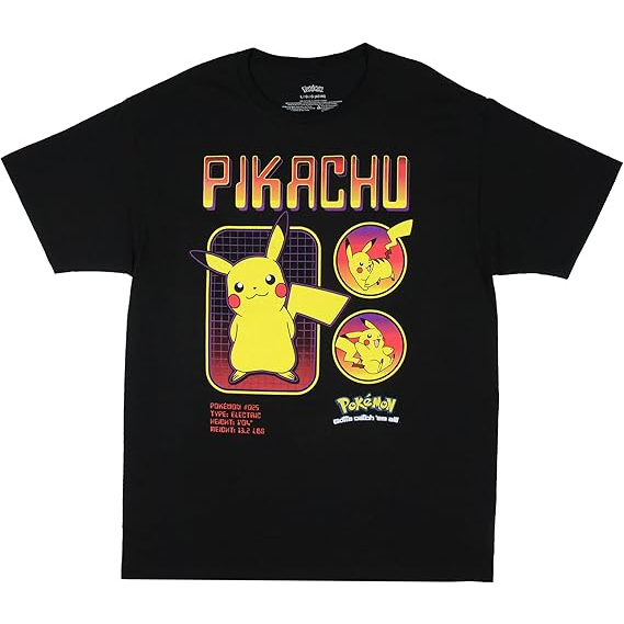 Pokemon Men's Pikachu Pokedex Graphic Tee Top T-Shirt-Ins-2024 model baru-tide-League construction-C