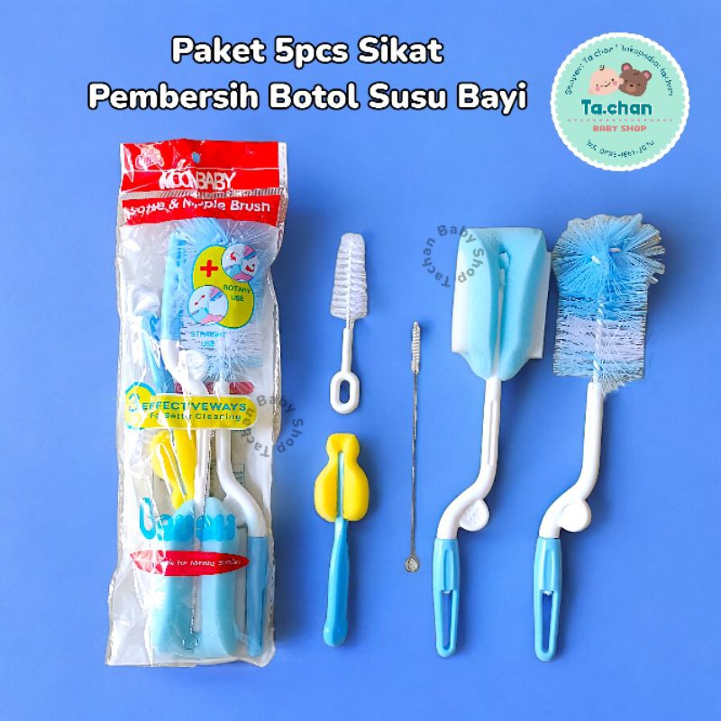 5in1 sikat sponge pembersih Dot Botol Susu Bayi 5 pcs sikat pembersih botol susu / set lengkap pembe