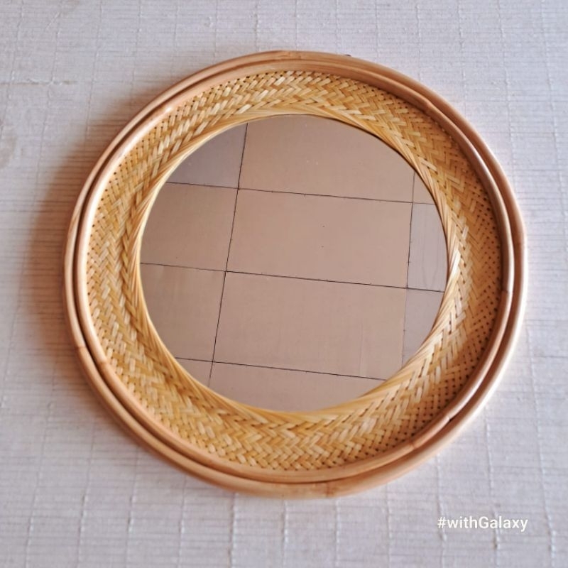 Cermin Rotan Bulat - Cermin Dinding, Cermin Bulat, Cermin Natural Aksen Kayu