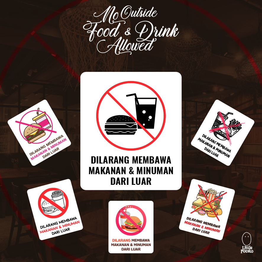 

Papan Dilarang Membawa Makanan & Minuman Dari Luar (No Outside Food & Drink Allowed) Custom Print Akrilik