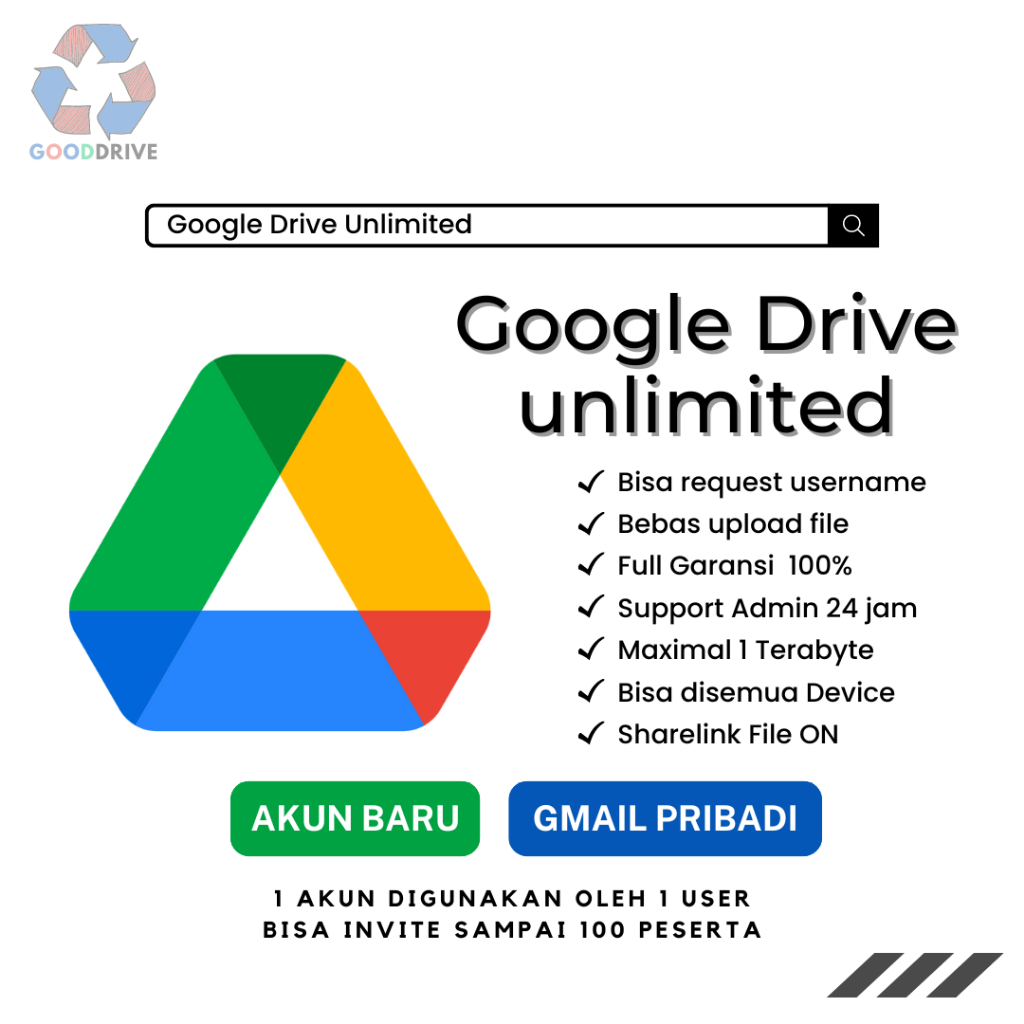 Google Drive Unlimited Storage Lifetime Bergaransi Resmi Gdrive