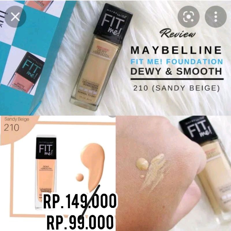 Original Maybelline Fit Me Dewy Smooth Foundation 210 Sandy Beige