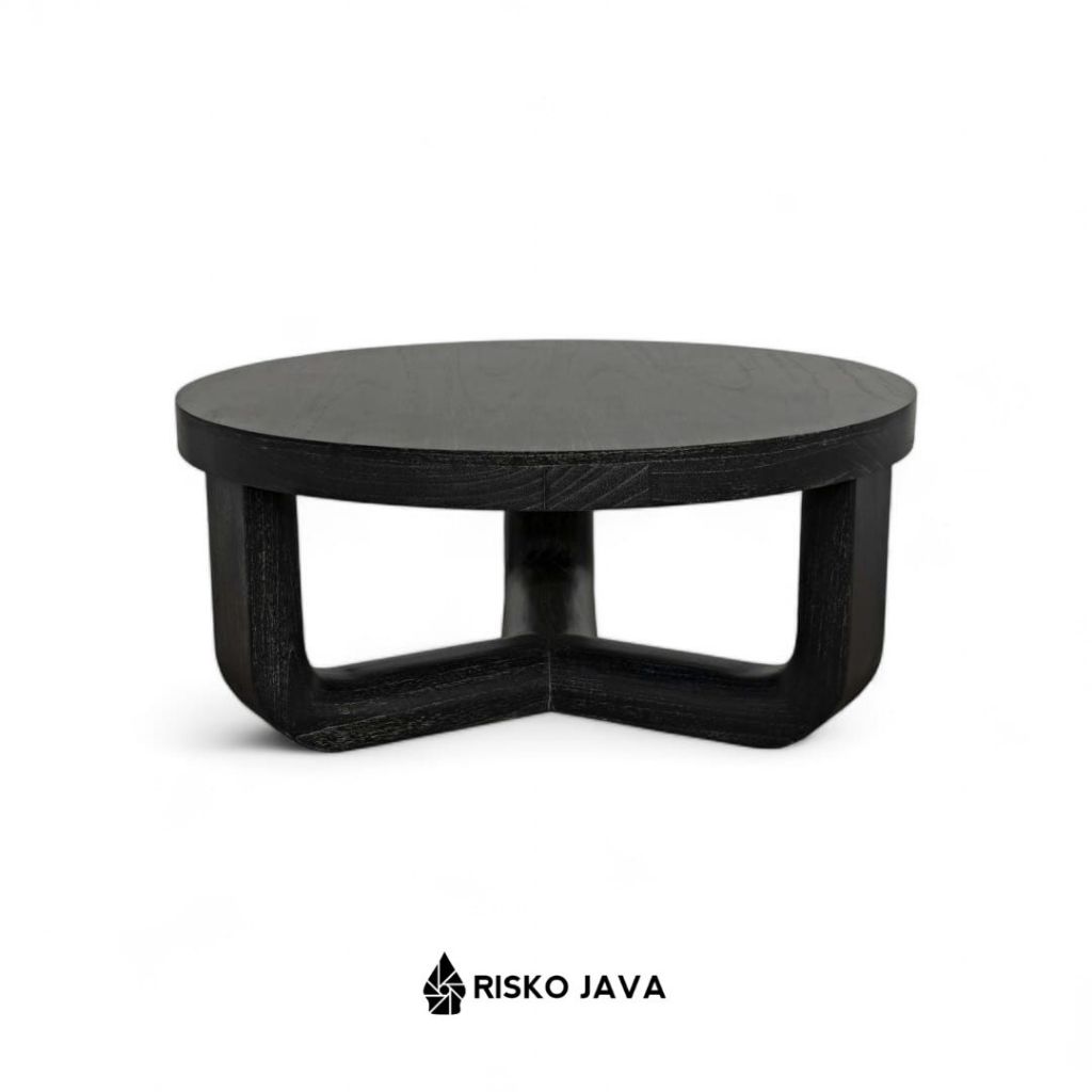 Meja Ruang Tamu Minimalis / Meja Kayu Jati Bulat / Coffe Table Natural Black | SARCEVIC