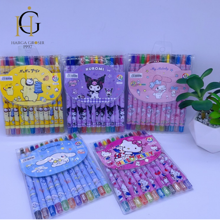 

KRAYON TWIST SANRIO ISI 12 PCS KUROMI FRIENDS CINAMORROL KUROMI POMPURIN MELODY BISA COD