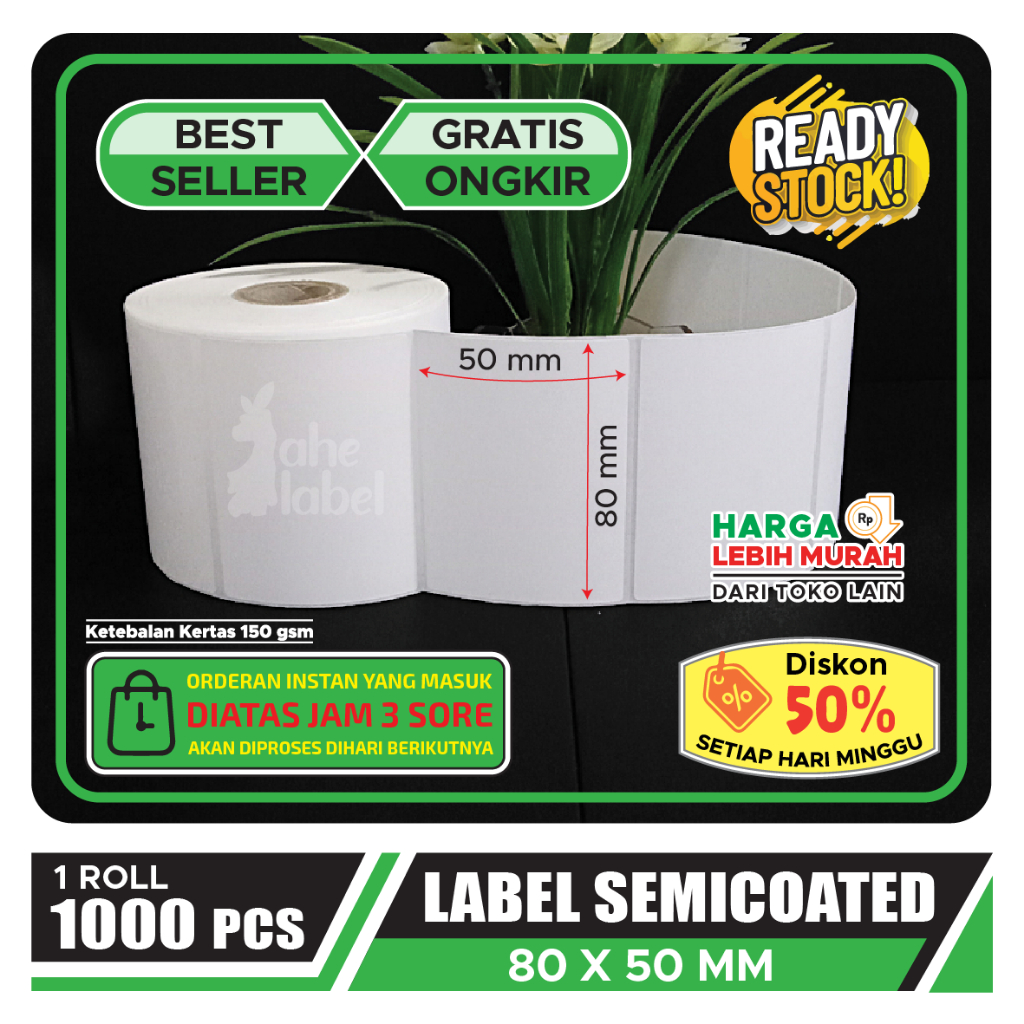 

Mi Label Barcode Semicoated 80X50 MM