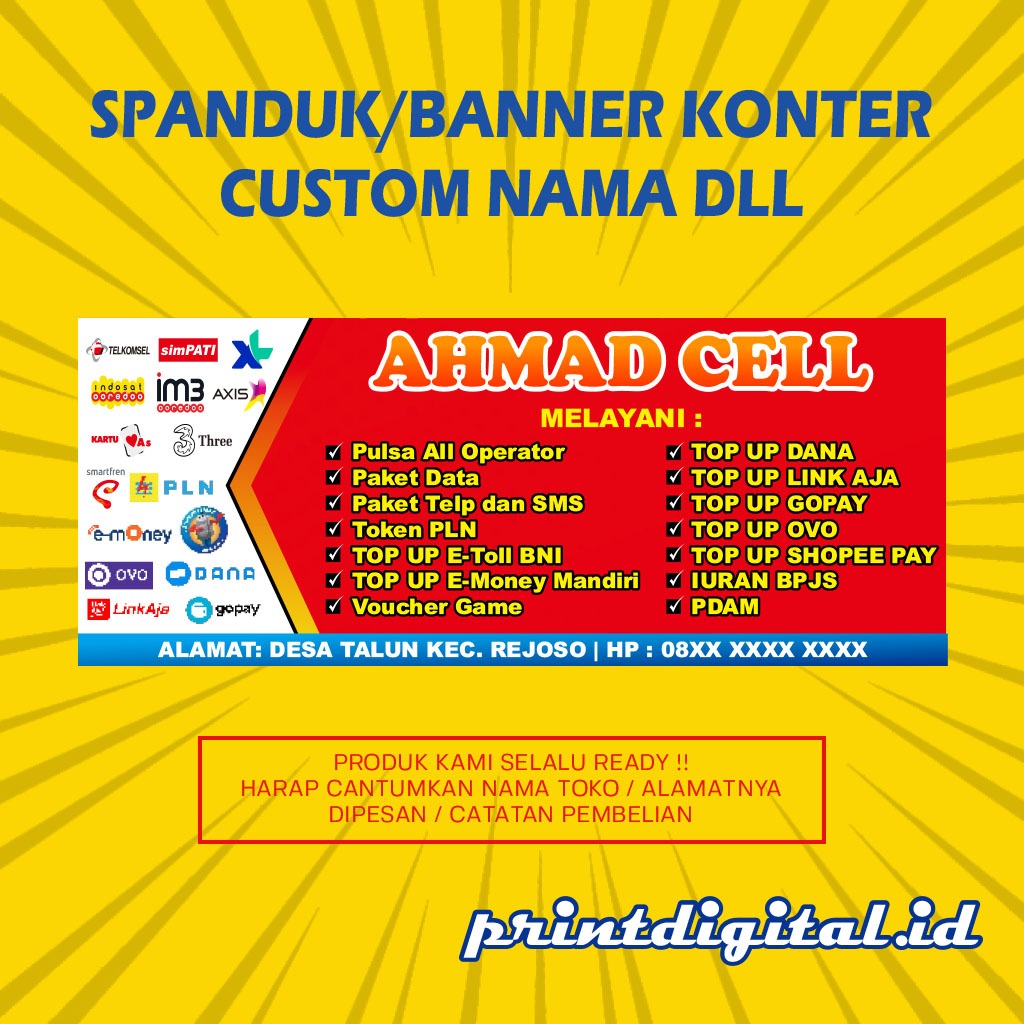 Spanduk Konter Pulsa (Banner Pulsa) - Desain Custom Murah untuk Usaha Konter
