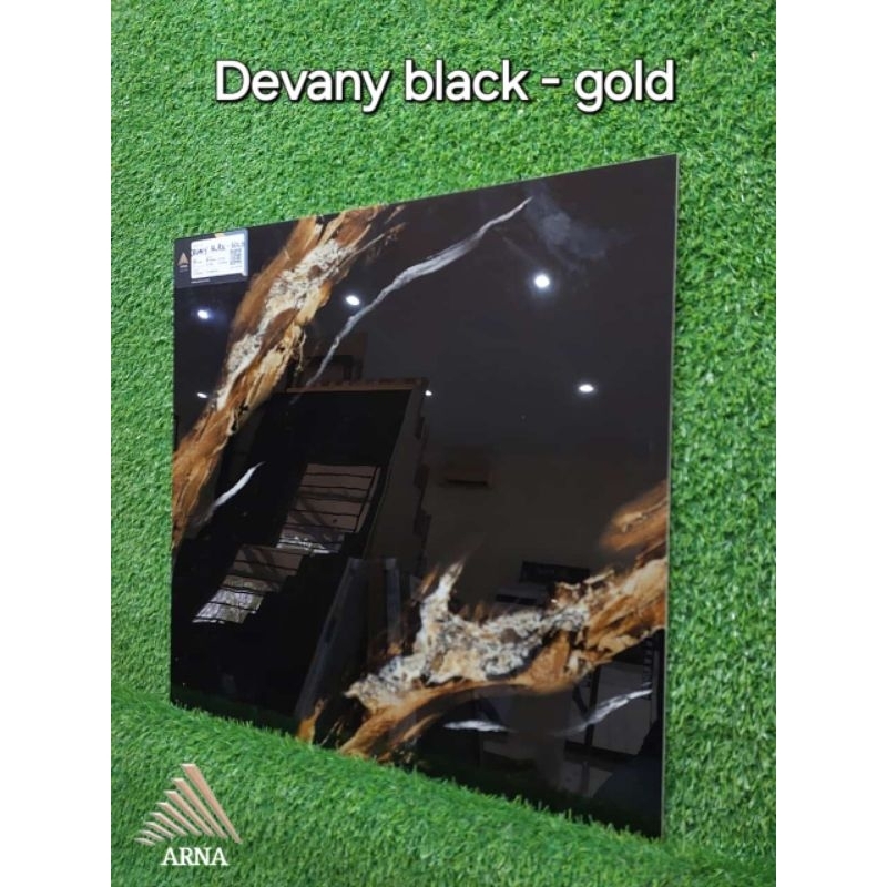 Granite lantai 60x60 Devany black - Gold | Arna | glossy