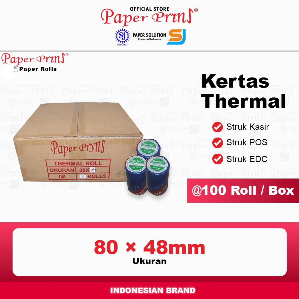 

Kertas Thermal Struk 80x48mm Paperpryns (1 Box isi 100 Roll)