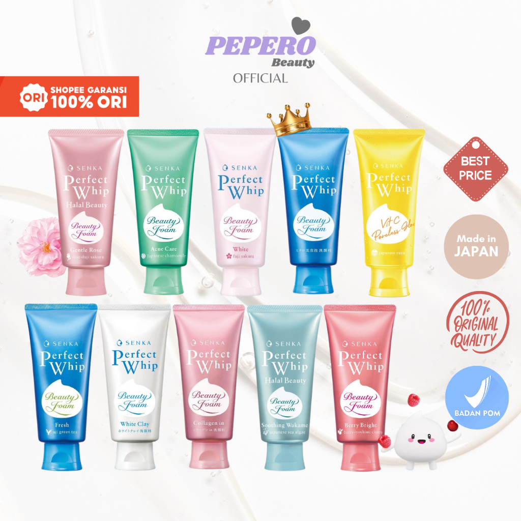 SENKA Perfect Whip | White Clay | Vibrant | Fresh Anti Shine | Sakura | Acne Care | Collagen | Gel G
