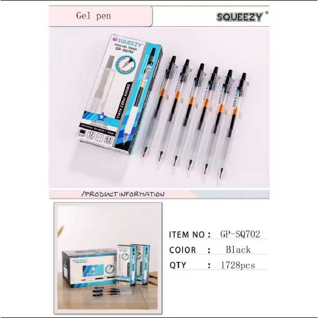 

RGT- Per Pcs Pulpen Gel Tekan Starpen/Gel Pen Click SQ Starpen 0,5mm SQ702