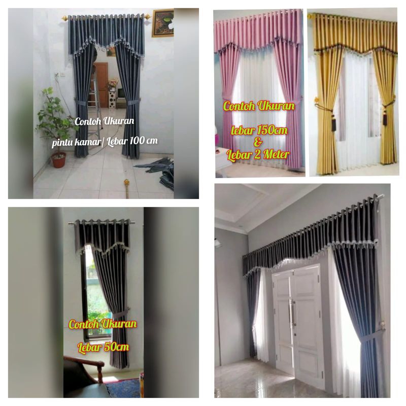 Gorden kamar 1 Set poni Mewah hordeng jendela panjang 3 meter Gorden pintu tengah ruang tamu