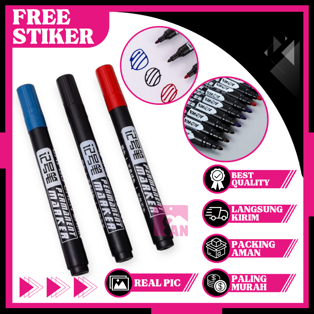 

1PCS Spidol Permanent Marker Menulis Warna Alat Tulis Menggambar Sepidol Permanen Merah Hitam Biru Serbaguna A054