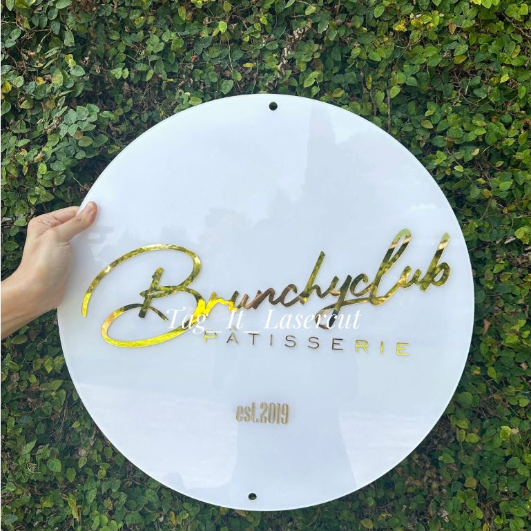 CUSTOM Akrilik Signage Plang Papan Nama Toko Acrylic Sign Logo Toko Gold Mirror Rosegold kustom cost