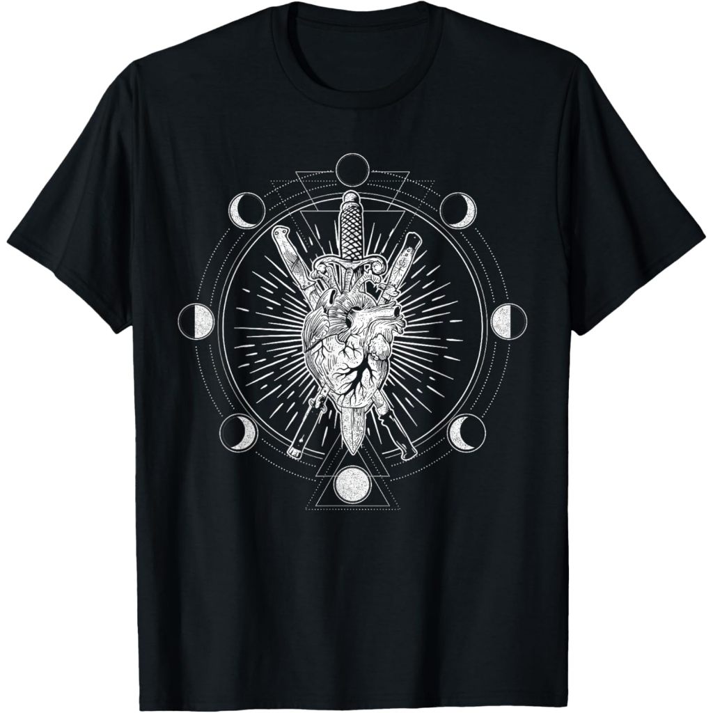 Baju kaos Moon Phases Heart Knives - Blackcraft Tarot T-Shirt