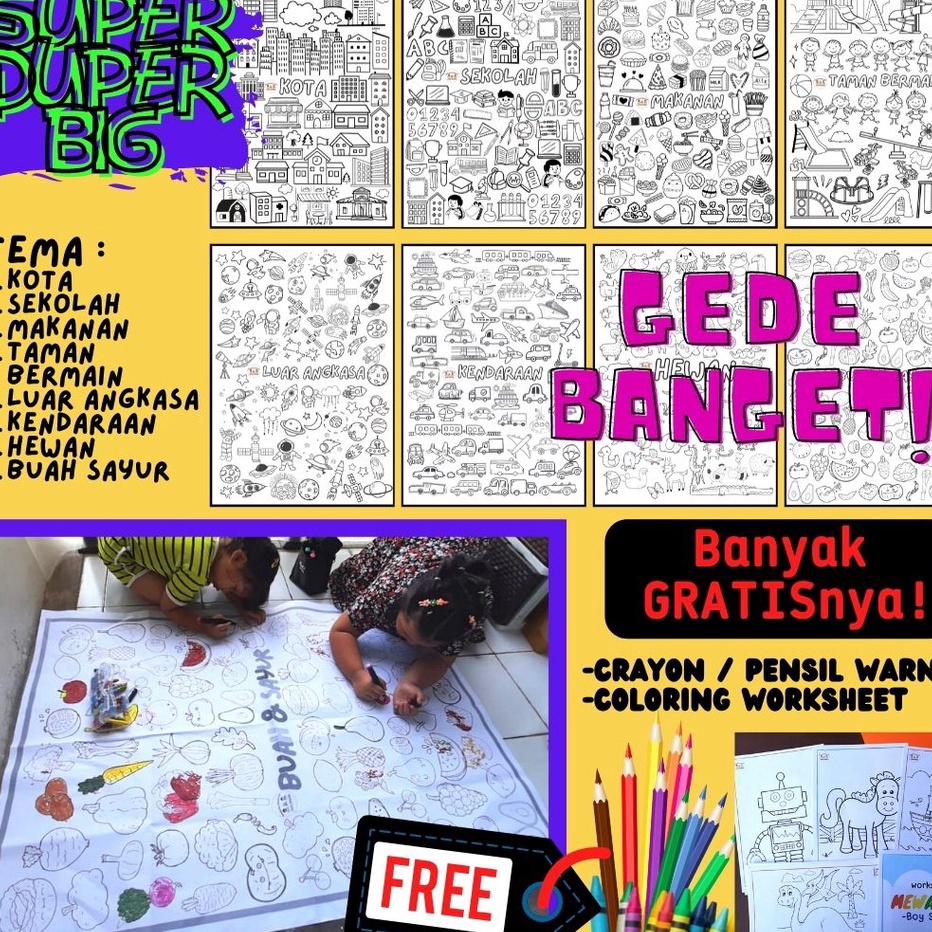 

READY STCOK KERTAS MEWARNAI JUMBO Poster Mewarnai Raksasa Ukuran Besar Yukitadraw SERI DOODLE RAKSASA Mainan edukasi kreasi anak kertas mewarna jumbo besar giant coloring sheet crayon