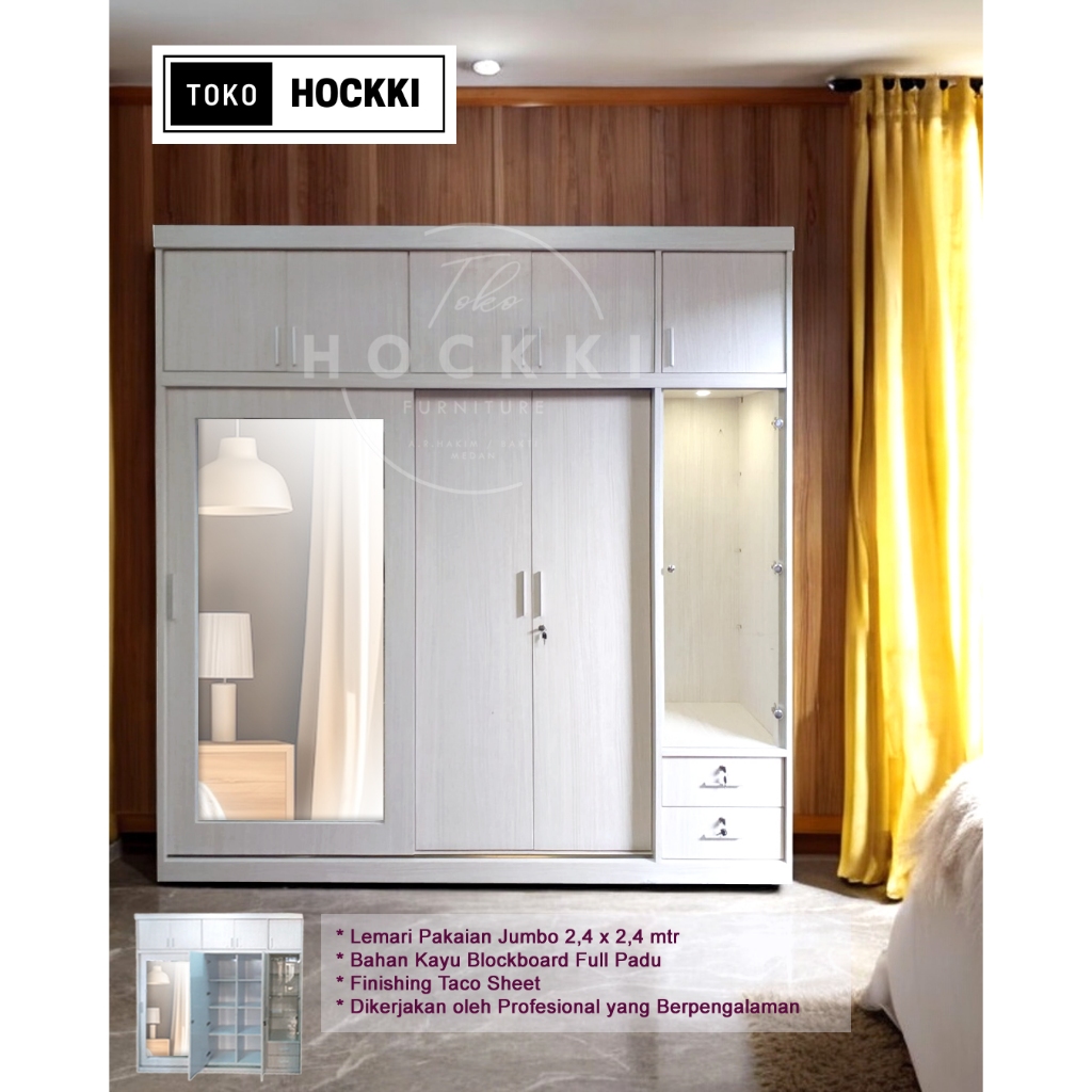 Lemari Pakaian Tempahan Bahan Kayu Blockboard FULL PADU