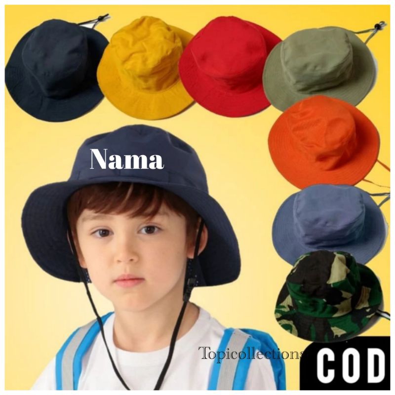 TOPI RIMBA ANAK BUCKET RIMBA ANAK GUNUNG topi gunung topi manasik TOPI ANAK FREE NAMA