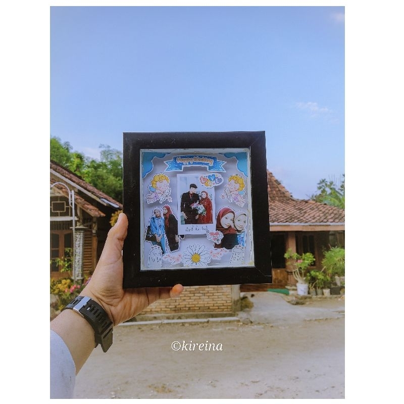 Scrapframe 3D kado pernikahan / scrapframe 3D ekstra lampu LED / Foto frame estetik