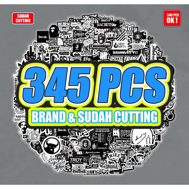 

Stiker brand stiker cutting isi 345pcs series black& white