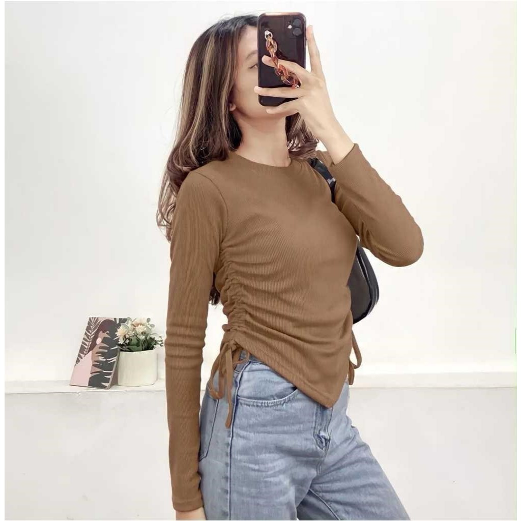 Atasan Crop Top Korean Style ||  Knit Crop Top Blus Serut Kiri Kanan || Blus crop Top Korean Style |