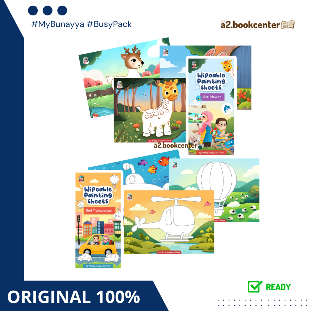 

[ABC] READY Wipeable Painting Sheets MyBunayya Lembar Mewarnai Free Kuas Cat Air