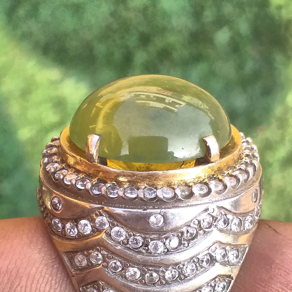 Batu Akik Sungai Dareh Kumbang Jati Idocrase Totol Dim-18 Ring Perak Mewah