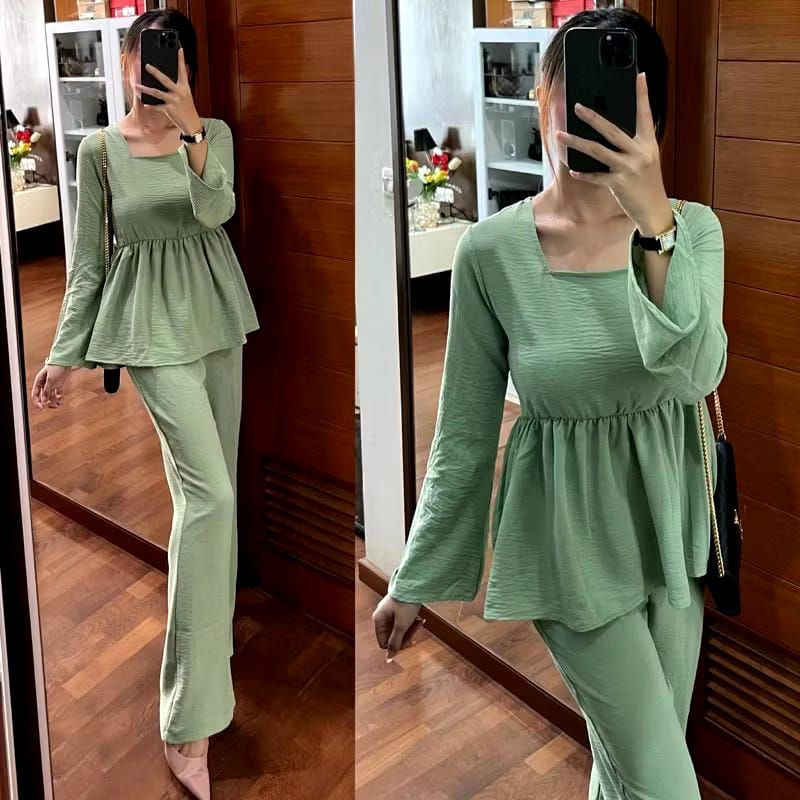 Baju One Set Wanita Kekinian Crinkle Airflow Premium Setelan Cringkel Wanita Hijab Celana Cutbray
