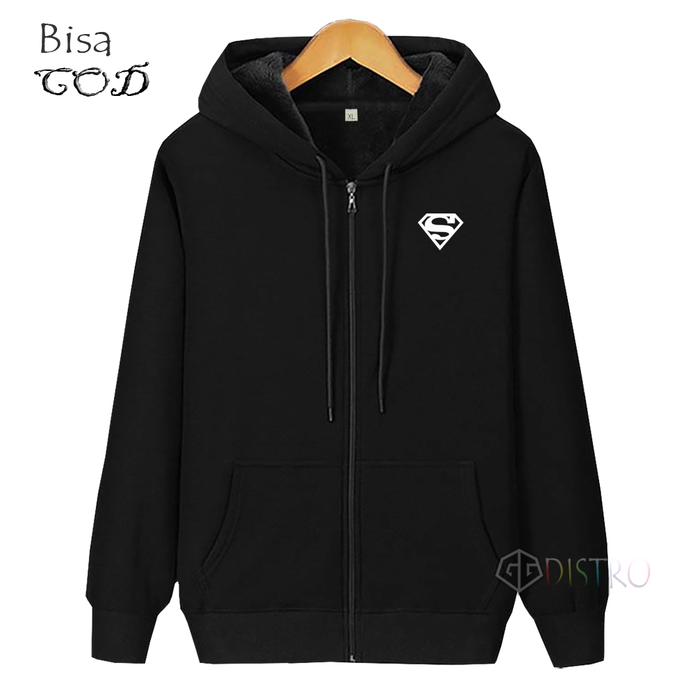 Gg Distro - Unisex Jacket Zipper Resleting Superman Putih Jacket Pria Jacket Tebal