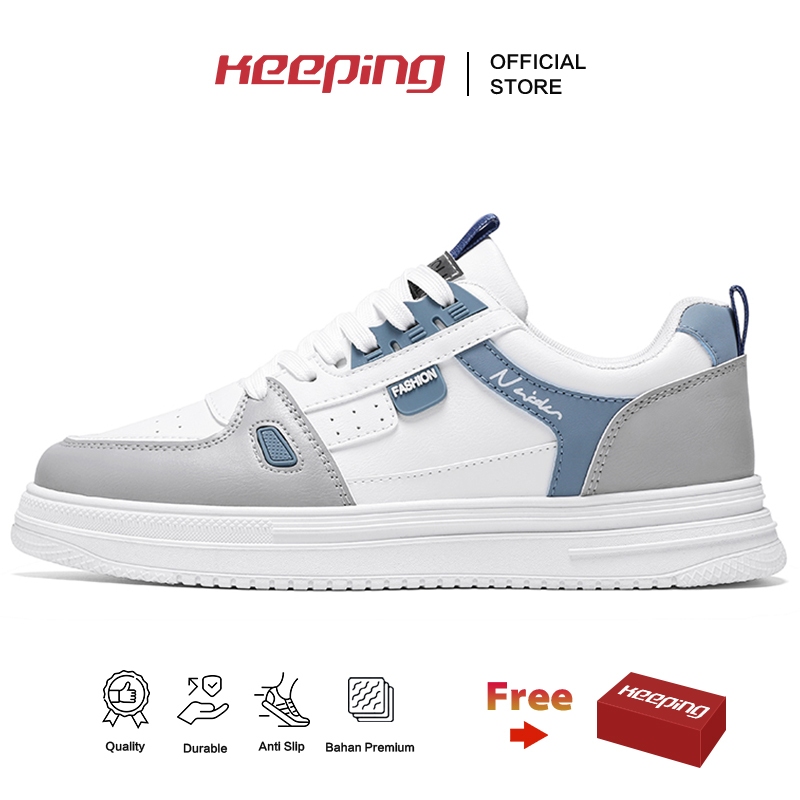 Keeping Sepatu Pria Sport Sepatu Jogging Sekolah Sepatu Sneakers Cowok Putih Biru Kekinian KSR137