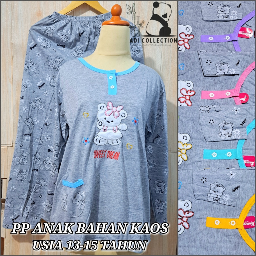 BAJU TIDUR ANAK USIA 13-15 TAHUN / BABYDOLL SETELAN LENGAN PANJANG CELANA PANJANG/BAHAN KAOS/MOTIF L