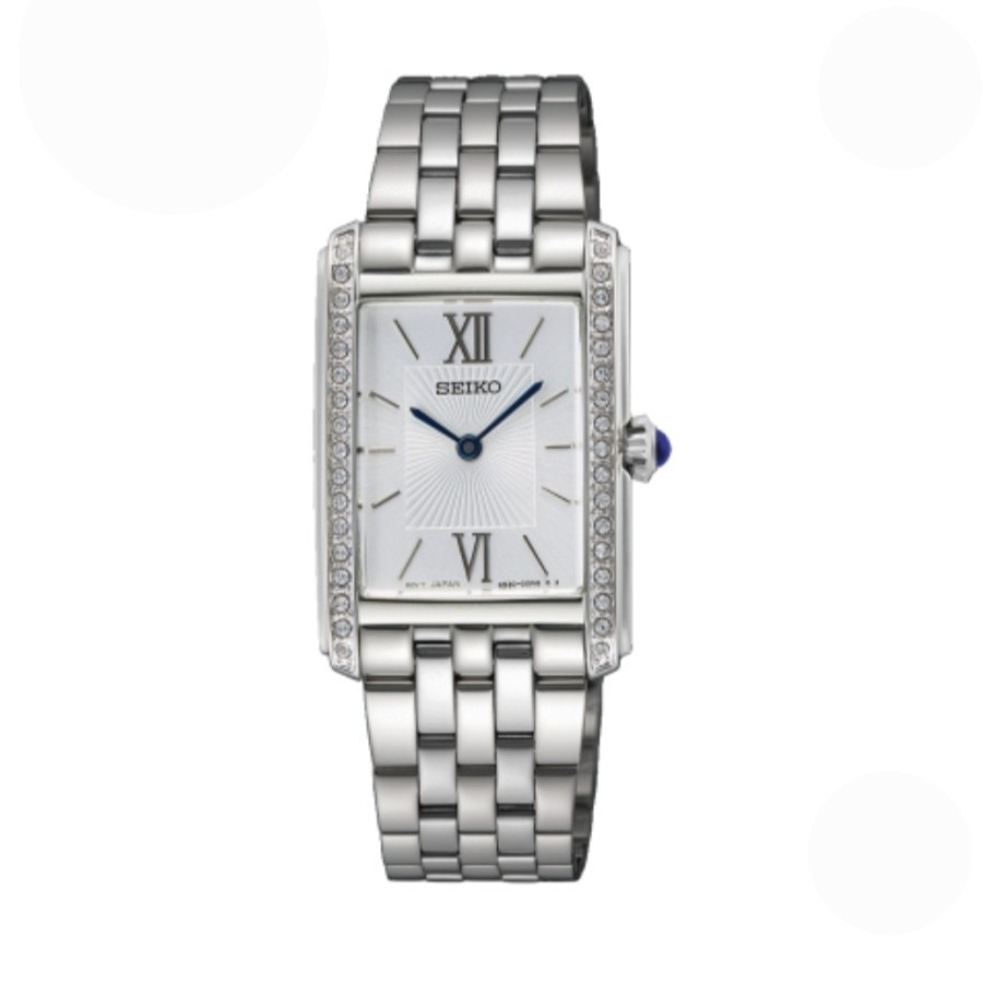 Jam Tangan Wanita Seiko SWR091P1 Quartz Stainless Steel Persegi Panjang Putih Dial 22.7mm