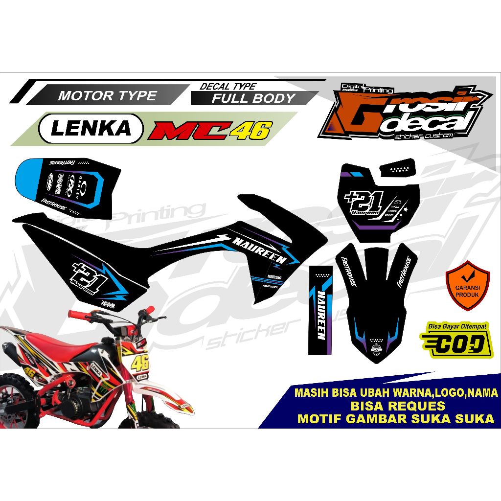 Sticker Decal Stiker Mini Trail Mini Lenka 50cc MC46 Full body Free Custom
