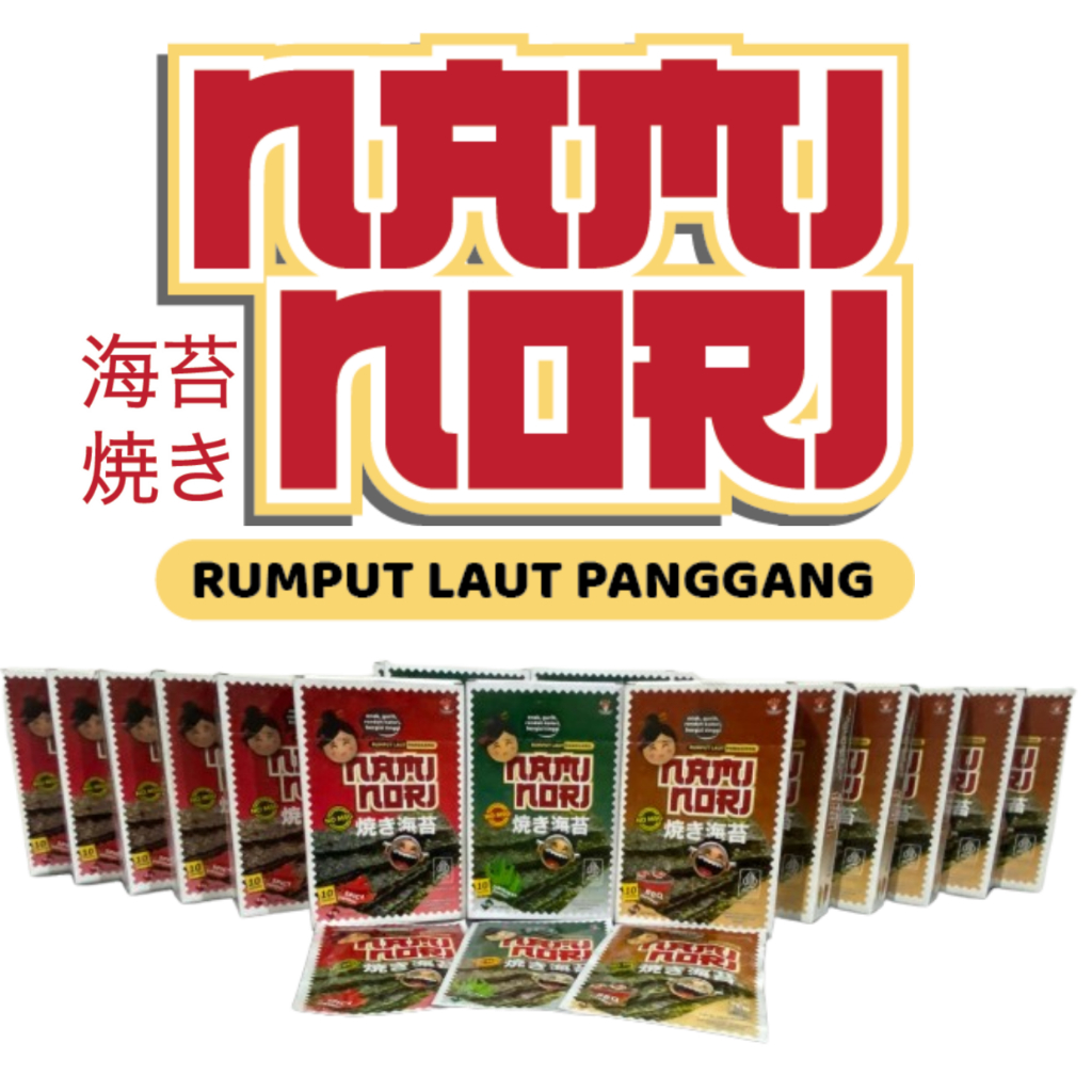 

NAMINORI Cemilan Rumput Laut / Seaweed / Nori Panggang rasa SPICY (1 pak isi 5 Box @10 Sachet)