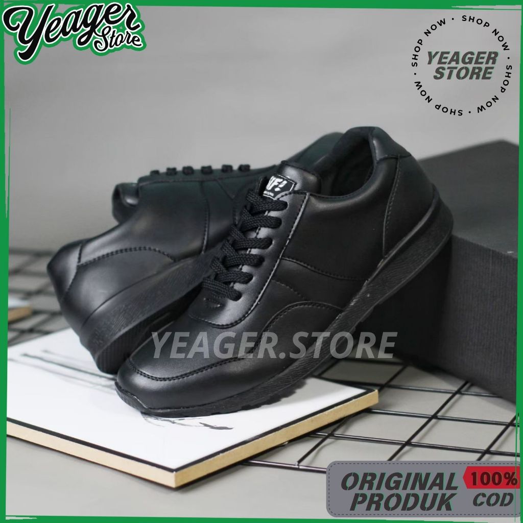 YEAGER - VGN Full Black Series Sepatu Sneakers Pria Formal Casual