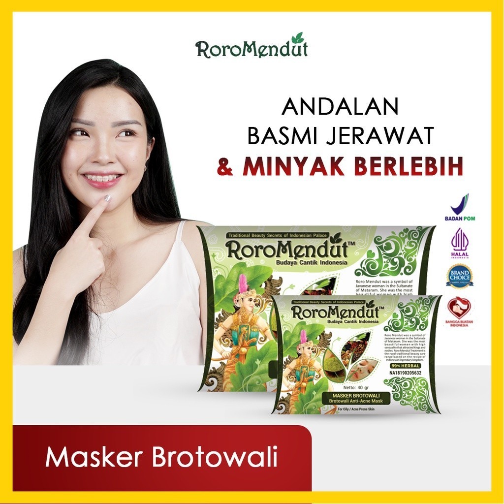 RORO MENDUT Masker Brotowali Whitening Anti Acne Face Mask BPOM HALAL Skincare Kulit Wajah Muka Berm