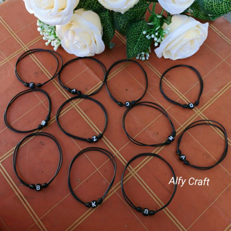 Gelang korea inisial bulat gelang kulit viral