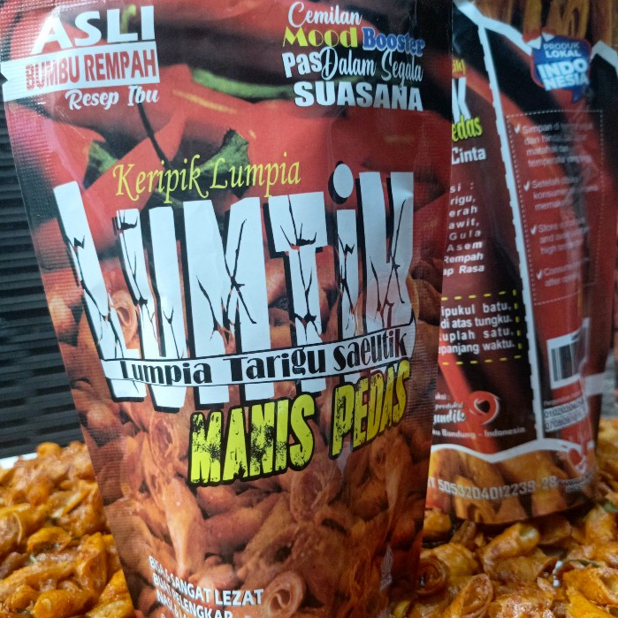 

Keripik Lumpia Pedas Manis 120 gr | Lumtik Manis Pedas | Keripik Sumpia | Keripik lumtik pedas manis